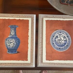 2 blue and white vase wall frame 13x15.5